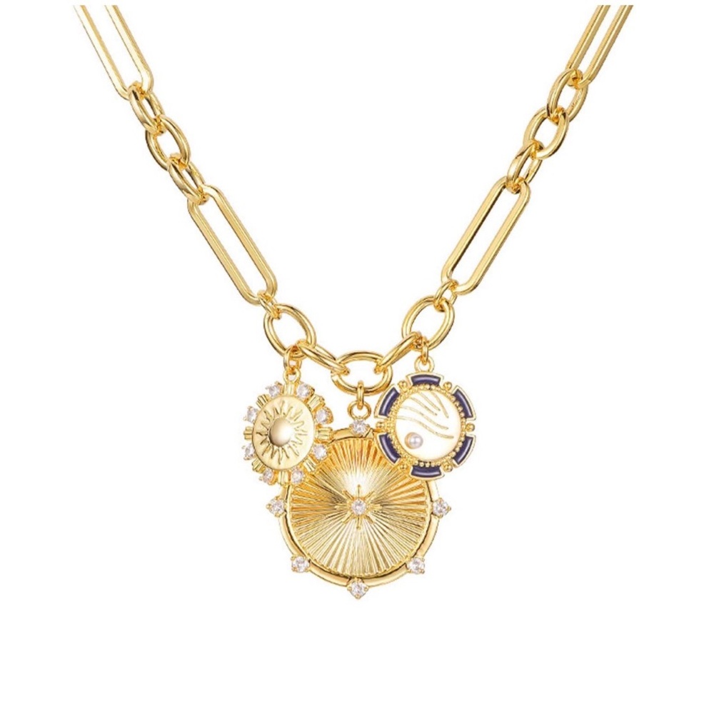 ✨ Gold-Plated Layered Sun & Wave Elegant Charm Statement Necklace